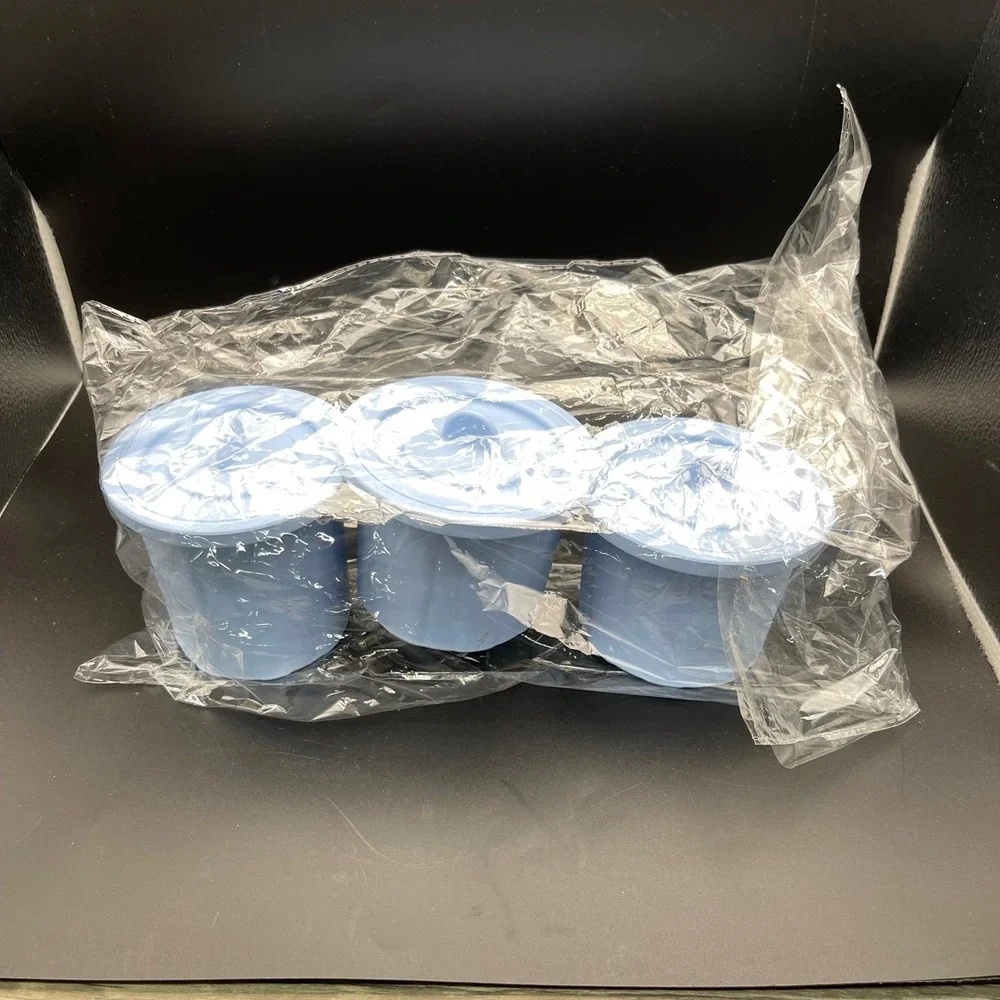 Silicone Large Ice Cube Molds for Tumbler Cup Light Blue Set of 3 with Lids
